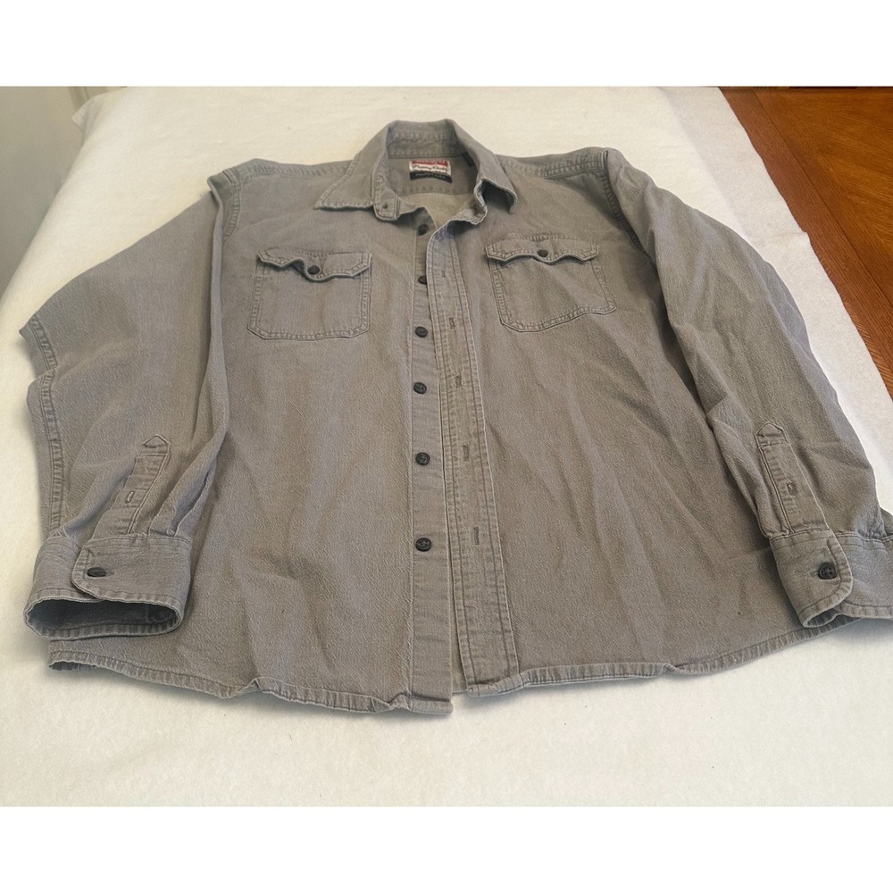 Vintage Wrangler Shirt Men Gray Comfort Flex Long Sleeve L Button Up Flap Pocket